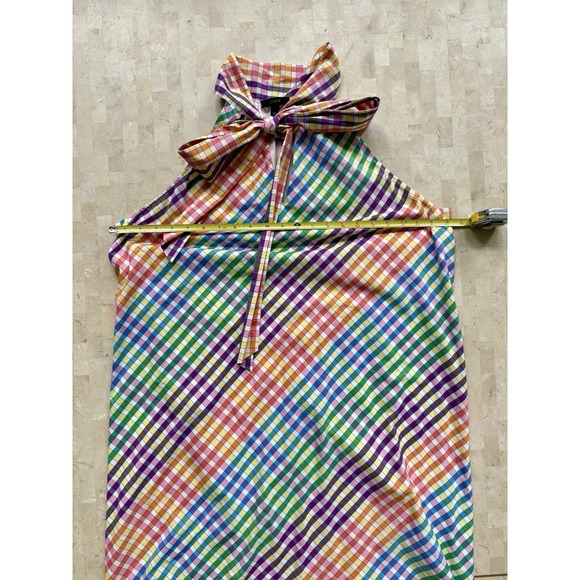 J.Crew Rainbow Plaid Halter Dress Size 16T Shift Bow Tie Neck Gingham Easter - Picture 6 of 9